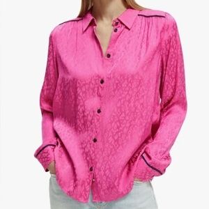 Scotch And Soda Women’s Slim Fitted Pipped Pink Button Up Blouse Size Medium(8)